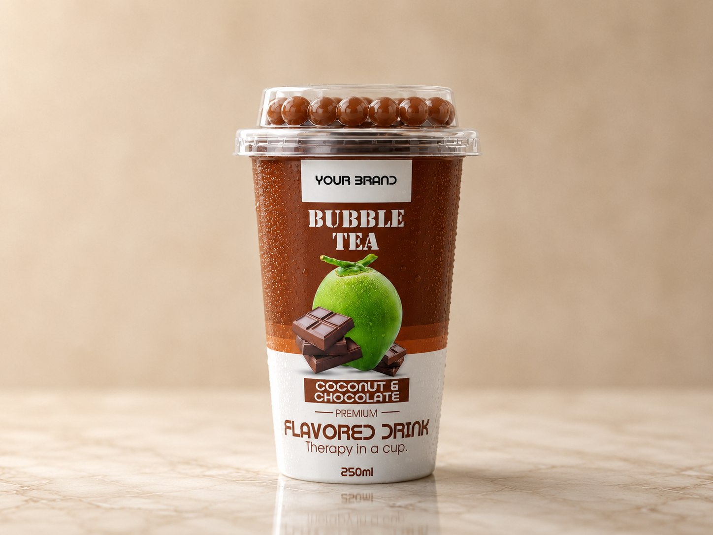 BUBBLE TEA Coconut and Chocolate flavour in a 250ml cup.